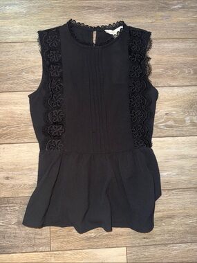 Monteau Black Lace-Trim Peplum Camisole